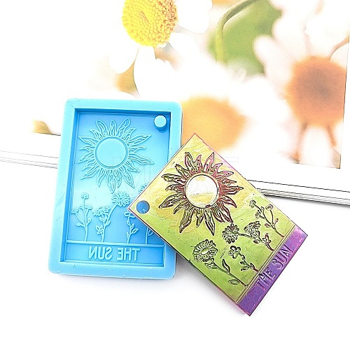 DIY Rectangle Tarot Card with Sun & Flower Pattern Pendant Food Grade Silicone Molds DIY-G083-04-1