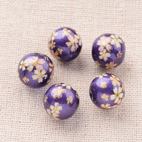 Flower Picture Printed Glass Round Beads GLAA-J089-10mm-B03-1