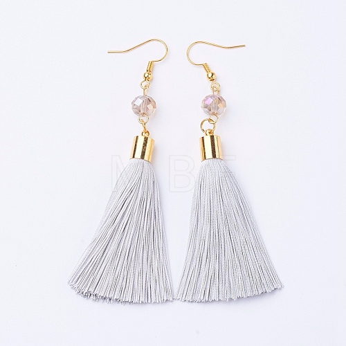 Ice Silk Thread Tassel Dangle Earrings EJEW-P142-A01-1