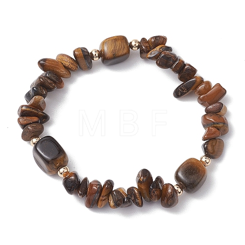 Natural Tiger Eye Chip & Cuboid Beaded Stretch Bracelets for Women BJEW-JB10808-02-1