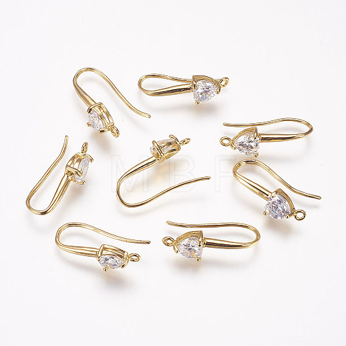 Brass Cubic Zirconia Earring Hooks KK-P076-02-1