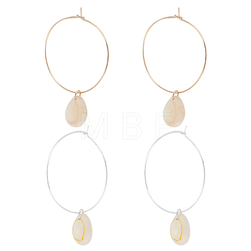 2 Pairs 2 Colors Natural Shell Dangle Big Hoop Earrings EJEW-FI0001-19-1