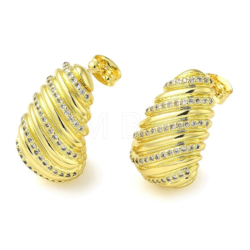 Teardrop Brass Stud Earrings with Clear Cubic Zirconia EJEW-G373-08G-1