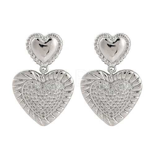 Rack Plating Brass Heart Stud Earrings for Women EJEW-D280-06P-1