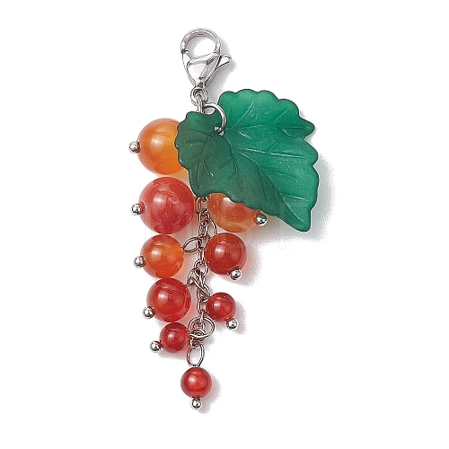 Grape Natural Carnelian Pendant Decorations HJEW-TA00266-02-1