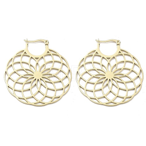 304 Stainless Steel Hollow Flower Hoop Earrings for Women EJEW-R156-06G-1