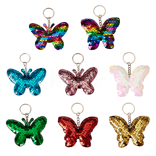 8Pcs 8 Colors Reflective Sequin Butterfly Pendant Keychain KEYC-TA0001-19-1