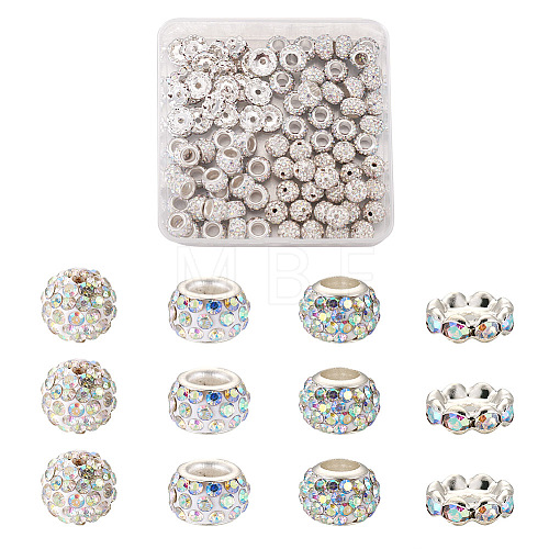 Cheriswelry 100Pcs 4 Styles Pave Disco Ball Beads RB-CW0001-01-1