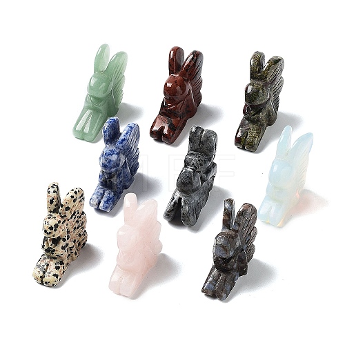 Natural & Synthetic Gemstone Carved Rabbit Statues Ornament G-P525-14-1