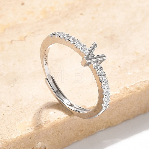 S925 Sterling Silver Adjustable Letter Rings for Women RJEW-M068-01P-V-1