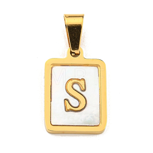 PVD Vacuum Plating 304 Stainless Steel Pave Natural White Shell Pendants STAS-S130-03G-S-1