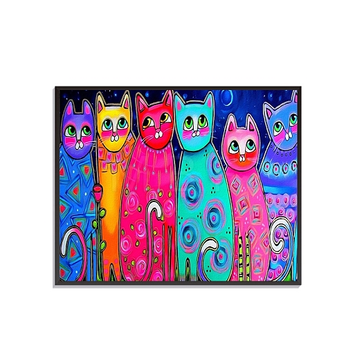 DIY Rectangle Cat Theme Diamond Painting Kits DIAM-PW0004-004-1