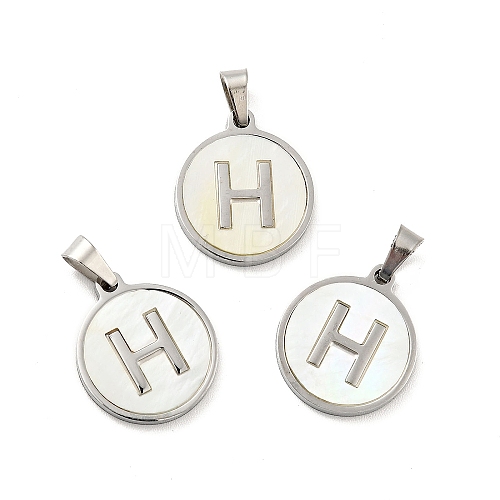 304 Stainless Steel with White Shell Pendants STAS-G268-01H-P-1