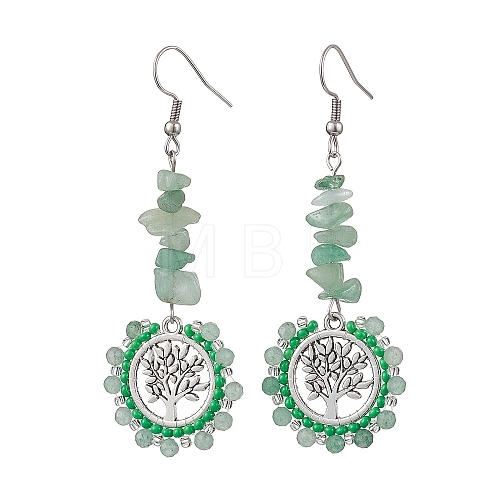 Alloy with Glass with Green Aventurinee Dangle Earrings EJEW-MZ00218-01-1