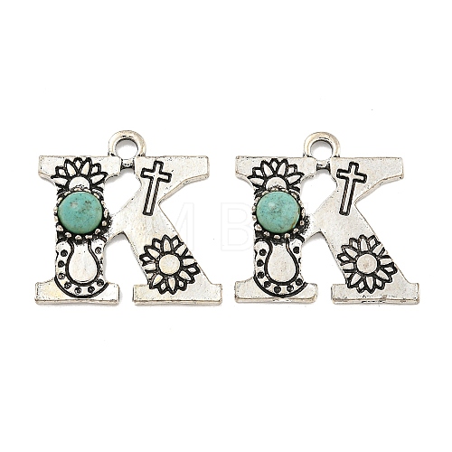 Synthetic Turquoise & Alloy Pendants PALLOY-H146-01AS-K-1