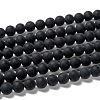 Grade A Round Frosted Natural Black Agate Beads Strands X-G447-4-1