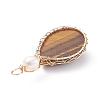 Natural Tiger Eye Copper Wire Wrapped Pendants PALLOY-JF01398-02-4