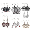 6 Pairs 6 Styles Halloween Spider Web & Heart with Evil Eye Alloy Enamel Dangle Earrings for Women EJEW-SC0001-37-1