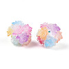 Polymer Clay Rhinestone Beads with Embossed Resin Roses RESI-T059-04L-1