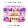 7Pcs Heart Pattern Polymer Clay & Plastic Pearl & CCB Plastic Beaded Stretch Bracelet Set for Women FS-WG634BB-02-1