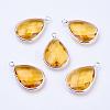 Silver Color Plated Brass Glass Teardrop Pendants GLAA-M006-A-20S-1