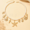 Bohemian Summer Beach Zinc Alloy Starfish Shell Shape Pendant White Round Imitation Pearl Beaded Bib Necklaces for Women WGA7543-04-1