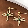 Dragonfly Brass Micro Pave Cubic Zirconia Dangle Stud Earrings EJEW-F895-15G-1