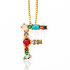 Golden Brass Micro Pave Cubic Zirconia Initial Pendants Necklaces NJEW-S069-JN002-F-1
