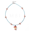 Teachers' Day Resin Cute Apple Core Pendant Polymer Clay & Glass Seed Beaded Necklaces for Women NJEW-TA00231-3