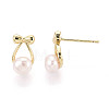 Brass & Natural Pearl Stud Earrings PEAR-N020-WX06-2