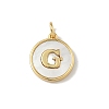 Brass Pave Natural Shell Flat Round with Letter Charms KK-Z115-13G-G-1