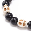 2Pcs 2 Style Natural Golden Sheen Obsidian & Mixed Gemstone Skull Braided Bead Bracelets Set BJEW-JB08382-8