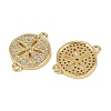 Brass Micro Pave Clear Cubic Zirconia Flat Round Connector Charms KK-A257-06G-2