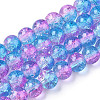 Two-Tone Crackle Baking Painted Transparent Glass Beads Strands CCG-T004-8mm-03-1