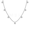 Rhodium Plated 925 Sterling Silver Pave Clear Cubic Zirconia Square Tassel Necklaces NJEW-Q342-07P-1