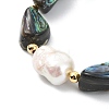 Natural Abalone Shell & Cultured Freshwater Pearl Beaded Bracelets BJEW-JB13605-4