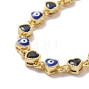 Enamel Evil Eye & Cubic Zirconia Heart Link Chain Bracelet BJEW-H555-01A-2