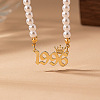 Alloy Crown Birth Year Pendant Imitation Pearl Round White Beaded Necklaces for Women FS-WG173C9-36-1
