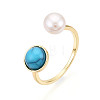 Turquoise & Natural Pearl Open Cuff Rings for Women PEAR-N020-07H-1