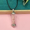 Zinc Alloy with Glass Hexagonal Bottle with Inner Natural Strawberry Quartz Chips Pendant Black PU Leather Cord Necklaces ZW0534-15-1