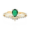 Green Cubic Zirconia Crown Adjustable Ring RJEW-N035-067-NF-1