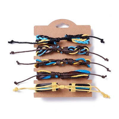 Leather Cord Bracelets Set for Men Women BJEW-C005-02A-1