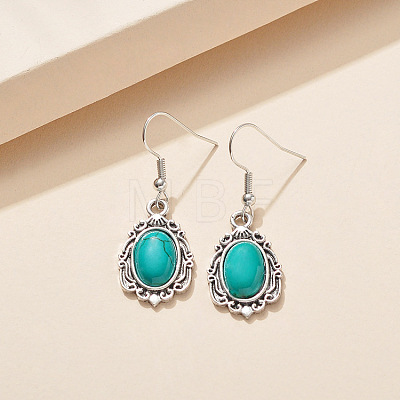 Bohemian Style Oval Synthetic Turquoise Pendant Necklace & Dangle Earrings & Link Bracelets FS-WGA6DB3-01-1