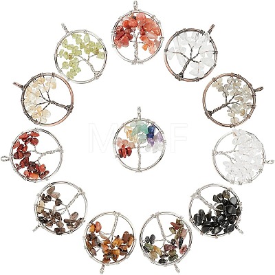 12Pcs 12 Colors Gemstone Pendants G-PH0001-33-WH-1