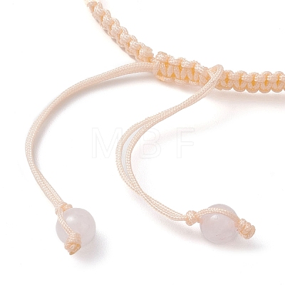 Natural Rose Quartz Rondelle Braided Bead Bracelets BJEW-TA00492-03-1