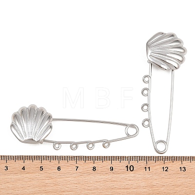 Shell Shape 304 Stainless Steel Safety Pins Brooch Findings SA-CBA098D-16F-P04-1
