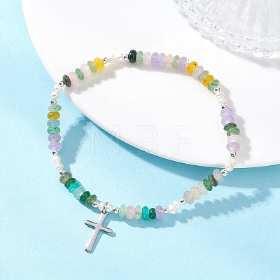 Cross 304 Stainless Steel Charm Bracelets BJEW-JB13112-1