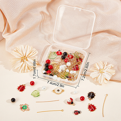 DIY Ladybird and Flower Dangle Earring Making Kit DIY-SC0020-06-1