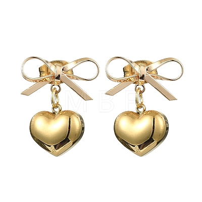Brass Bowknot with 304 Stainless Steel Heart Dangle Stud Dangle Earrings EJEW-TA00328-1