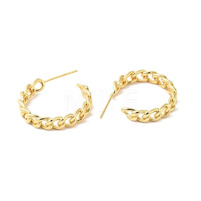 Brass Curb Chains Shape Stud Earrings EJEW-G312-09G-1